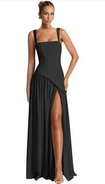 Formal black maxi dress Bridesmaid Square Neck Long Wedding Prom Dress Size 4